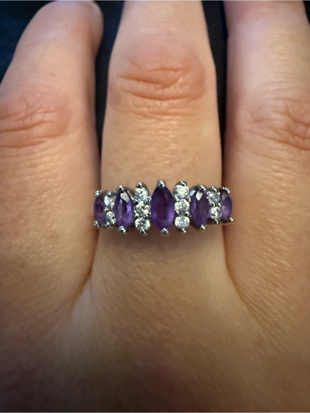 Sterling Silver Amethyst and White Topaz Ring - Purple